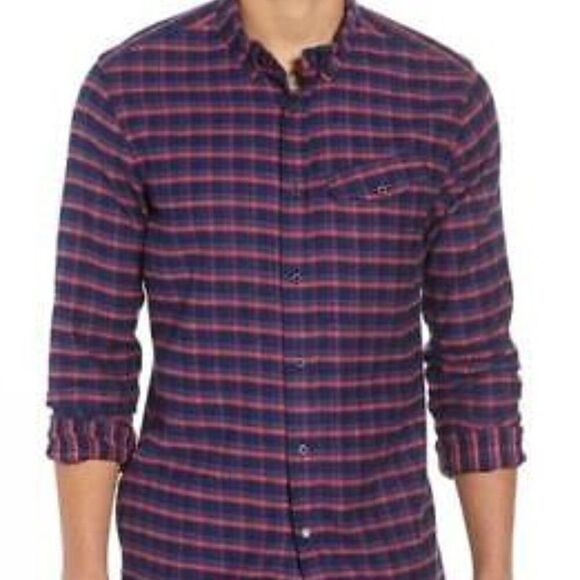 Scotch & Soda Men's Purple Red Flanel Cotton Shirt I'm pure indigo sz S - Picture 1 of 12